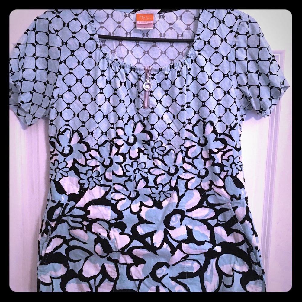 Light blue and navy NRG scrub top