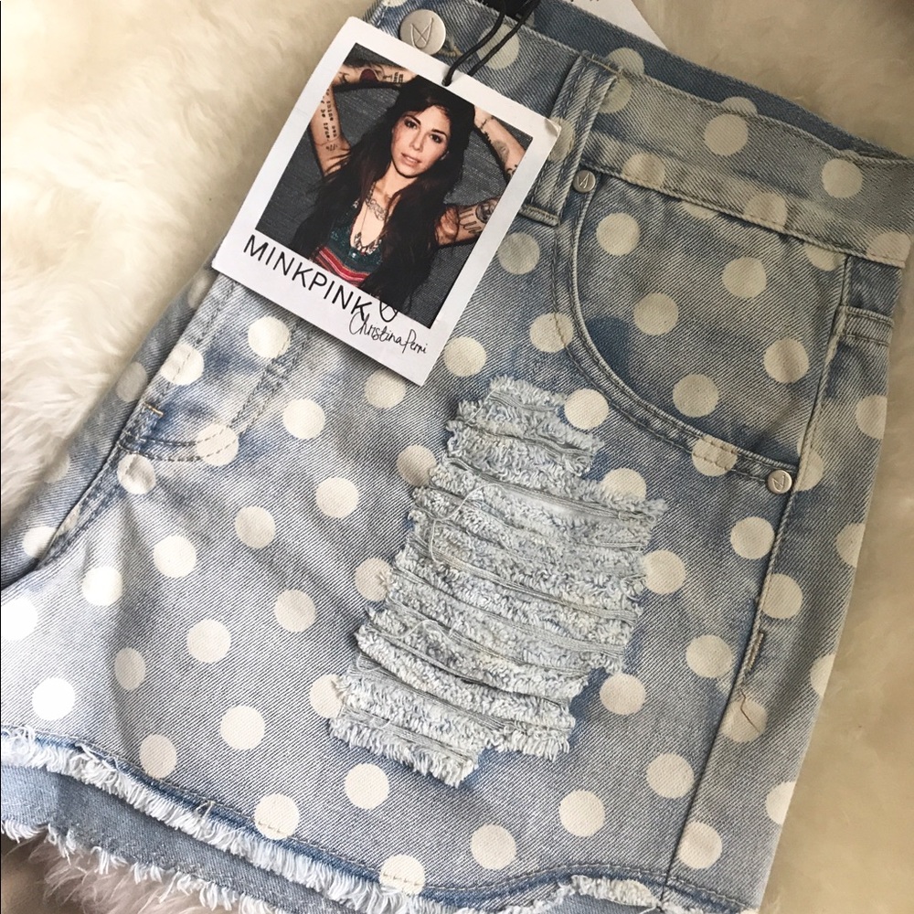 MinkPink Polka Dot Denim Shorts