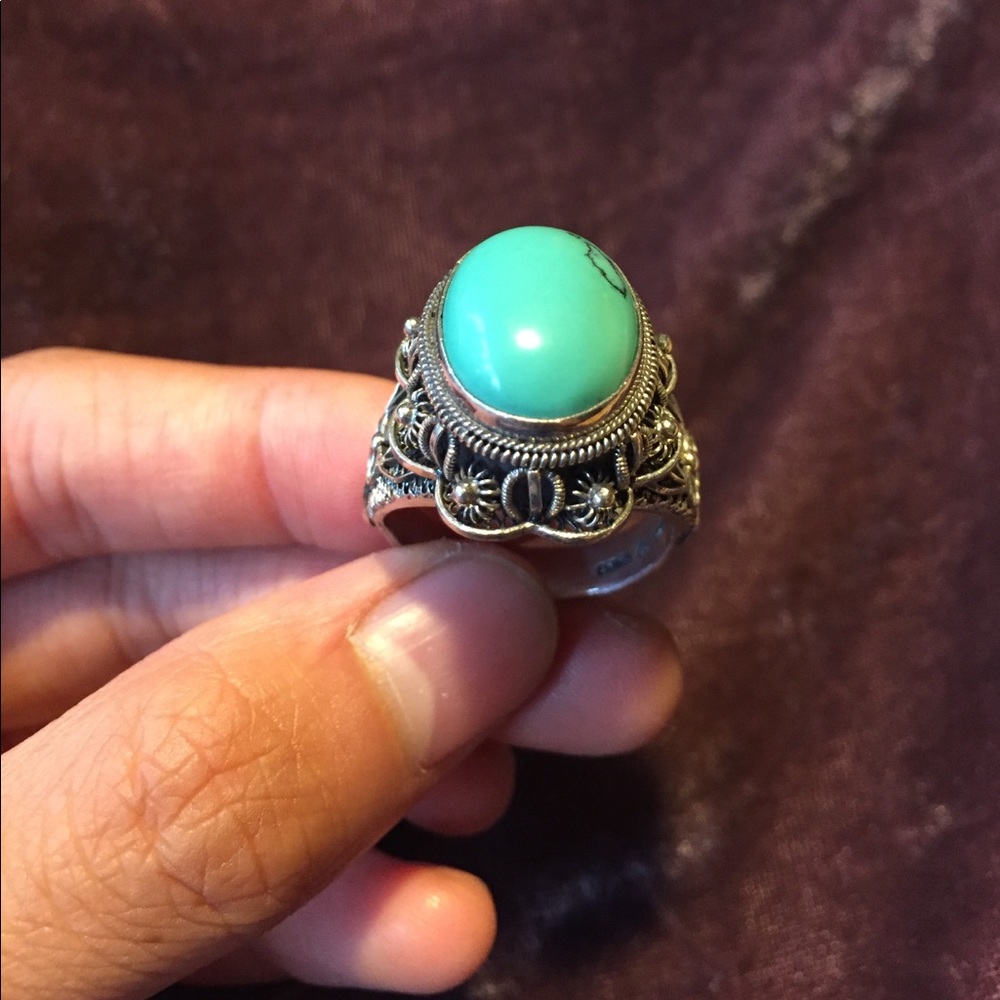 Sterling Silver Turquoise Floral Sun Ring