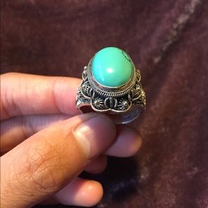 Sterling Silver Turquoise Floral Sun Ring