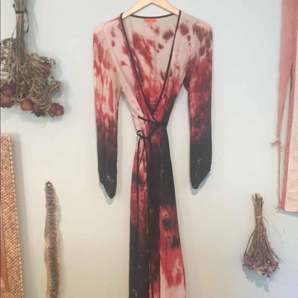 Michelle Jonas silk chiffon tie dye wrap dress