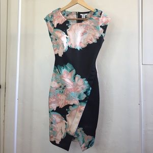 Black Dress with Pink & Blue Floral Design