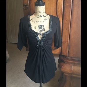 Black Sky top with leather accent L