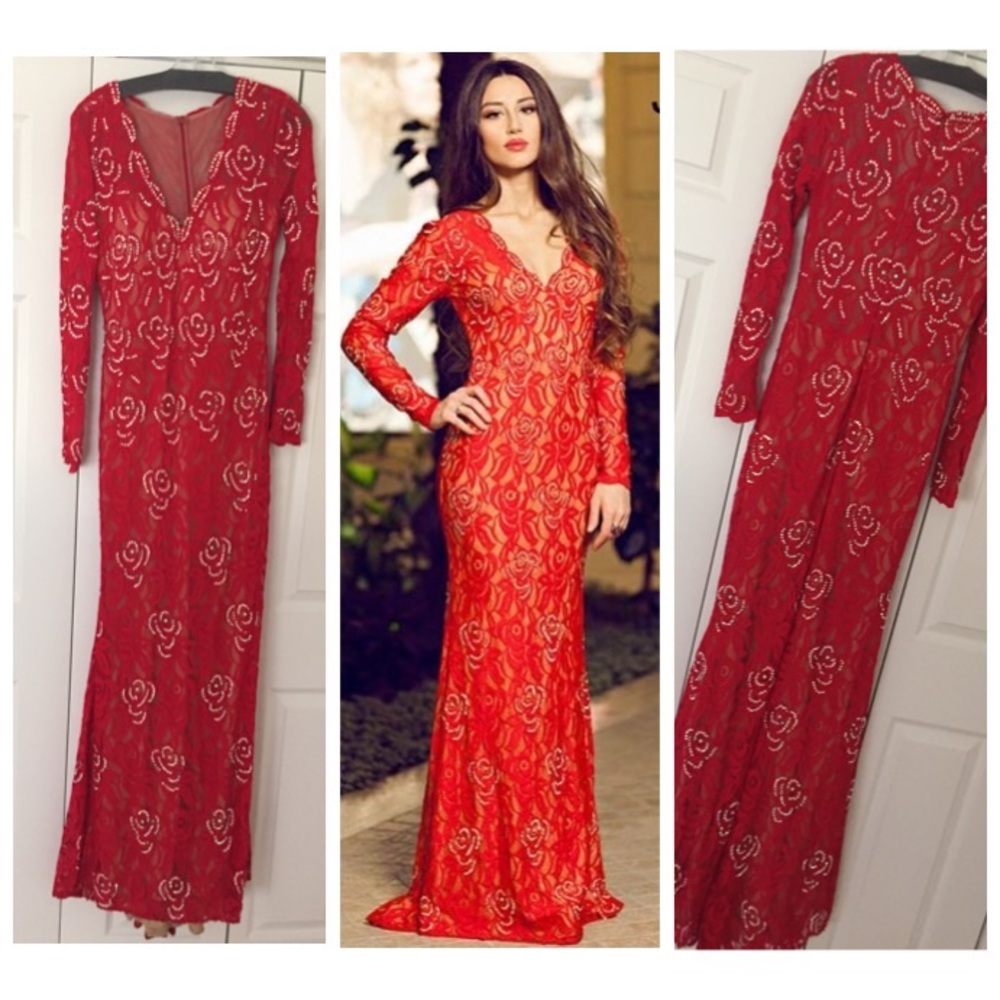 Beautiful long sleeve red Jovani dress!!! Size 6!!