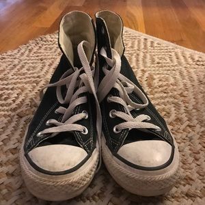 ON HOLD lightly worn black high top converse!!!