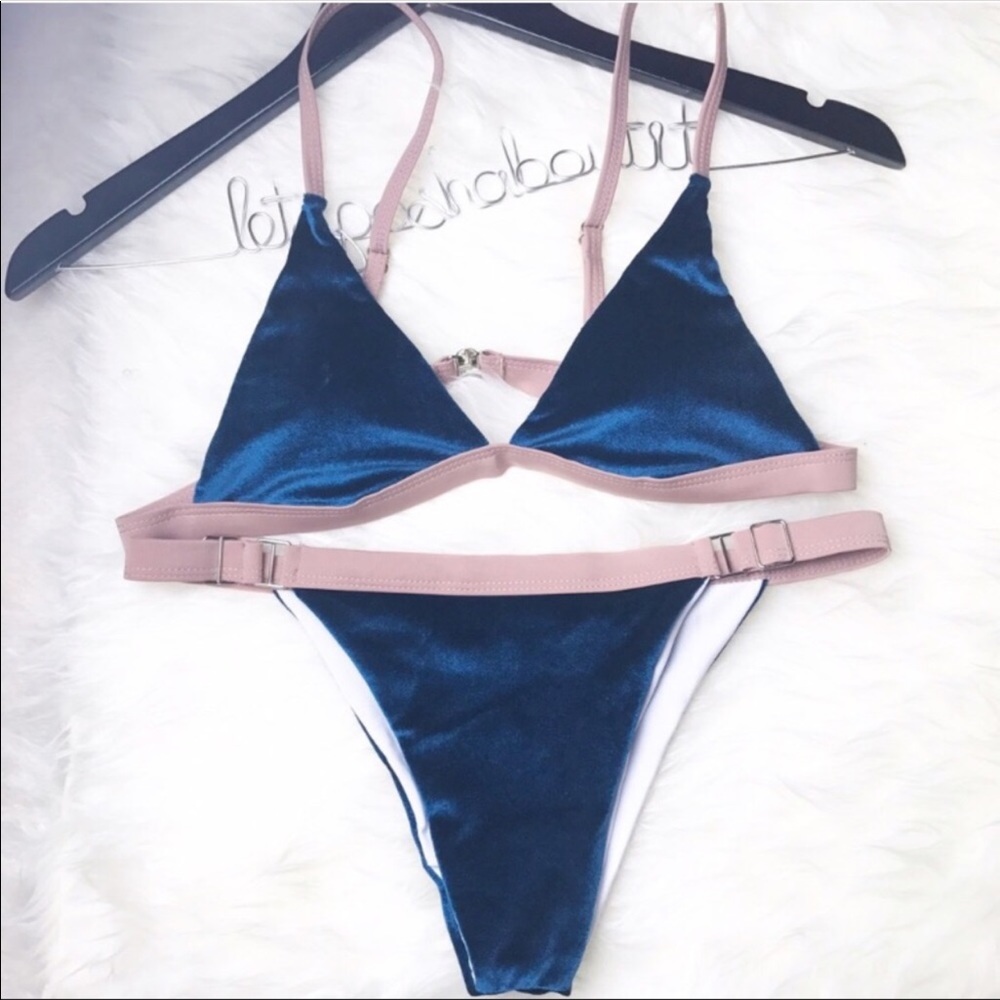 Navy blue velvet bikini