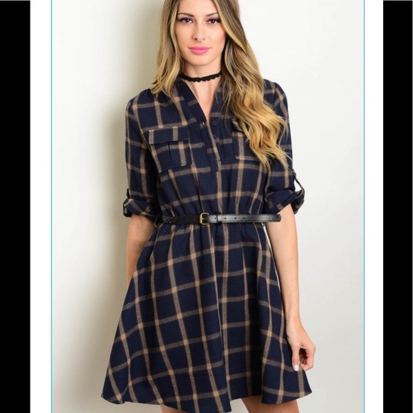 Dresses & Skirts - Last One!🍂🍁Navy & Brown Plaid Dress🍁🍂