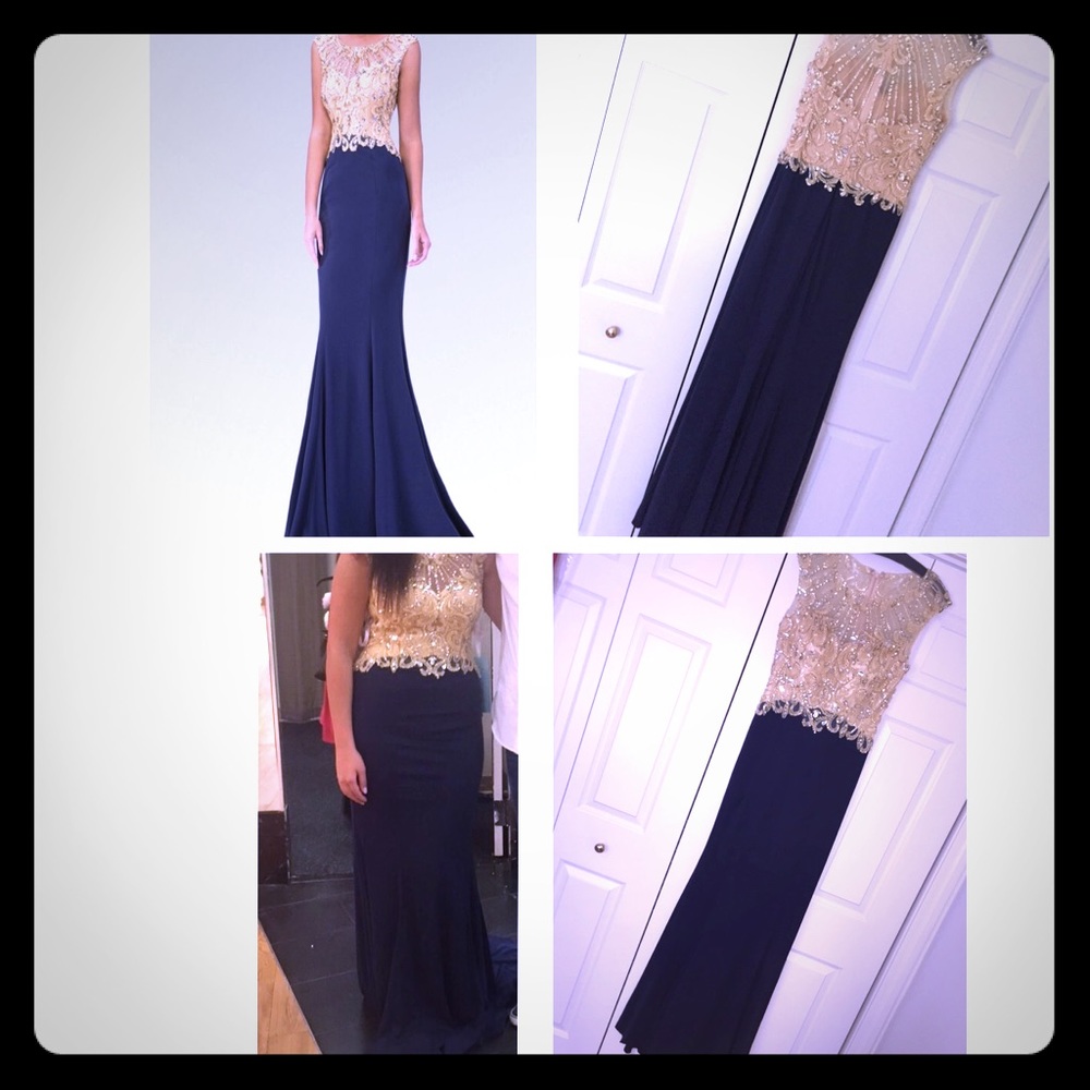 Gold and navy blue mermaid style dress! Size M