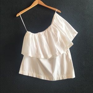 Trina Turk one shoulder poplin blouse