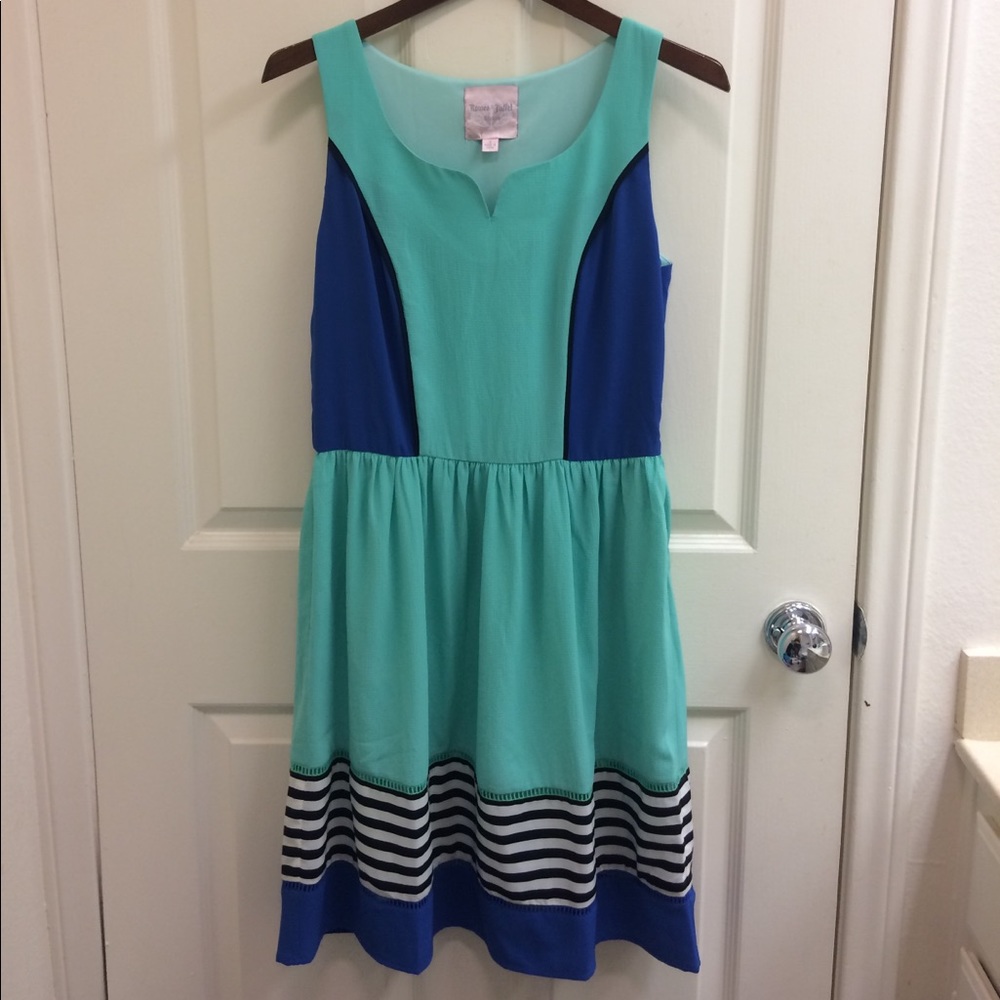 Adorable teal/blue/striped Romeo & Juliet dress.