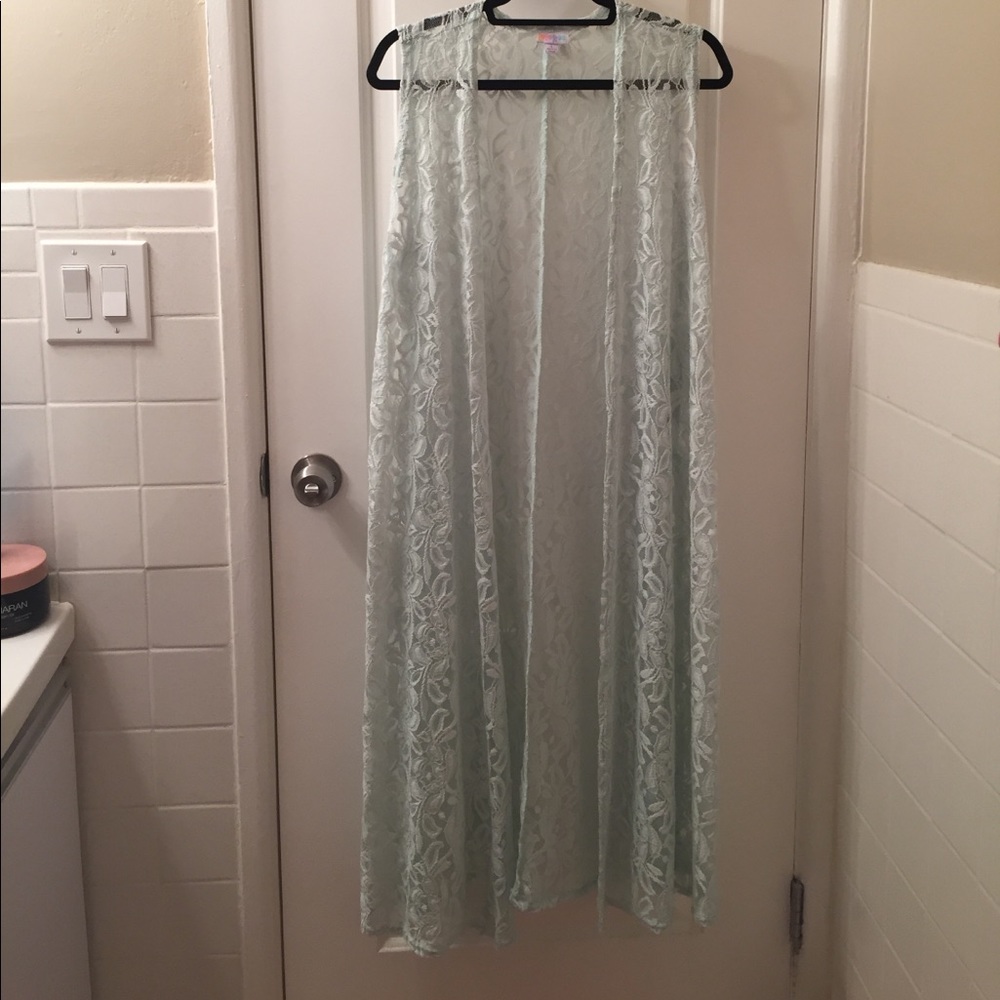 Lularoe Large Joy Vest BNWT Mint Green Lace