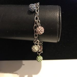 Colorful crystal charm bracelet in silver