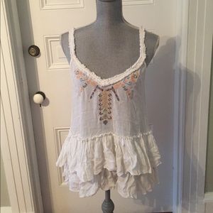 Free People Embroidered Ruffle Tank