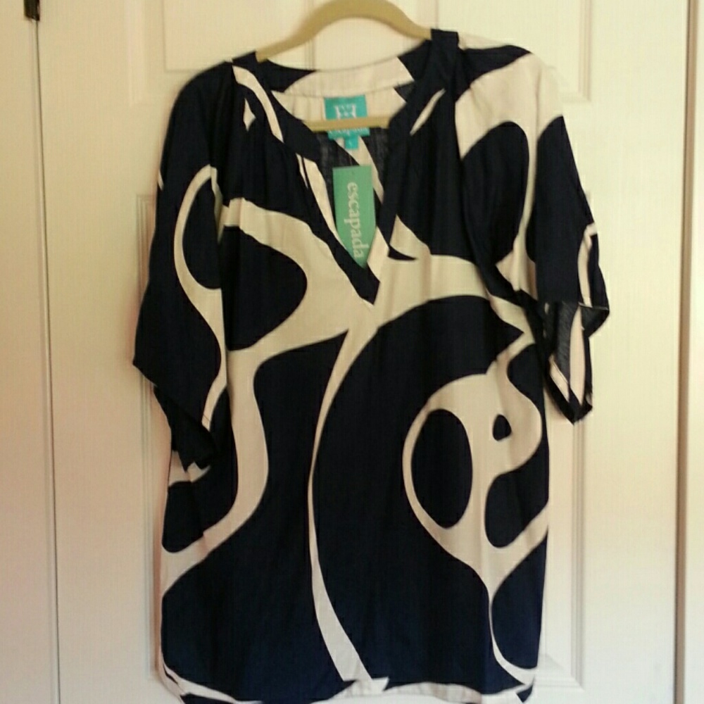 Escapada Resort Wear Tunic Navy & White Print NWT