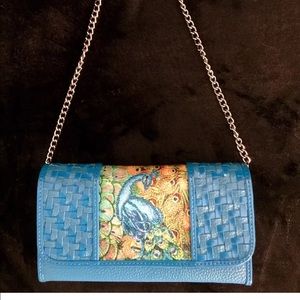 Sharif hand painted turquoise peacock handbag