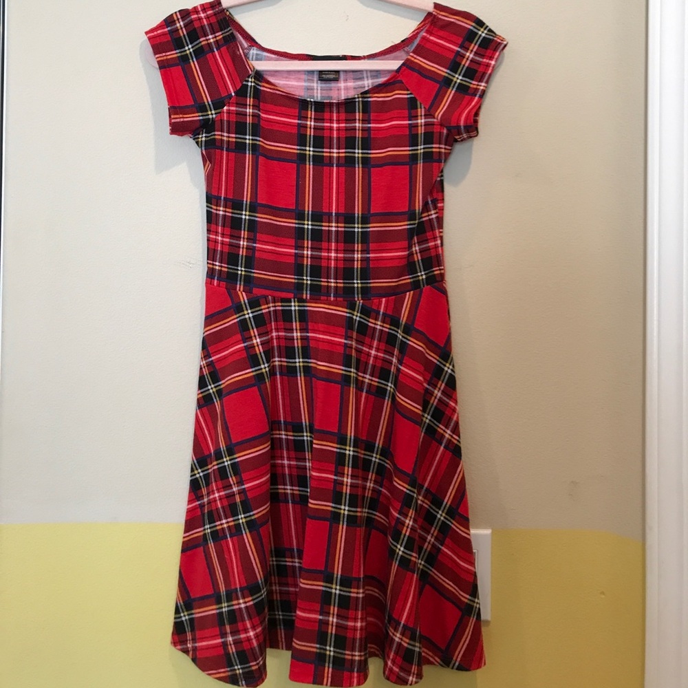 Red plaid swing dress