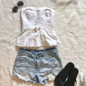 White, peplum, strapless blouse