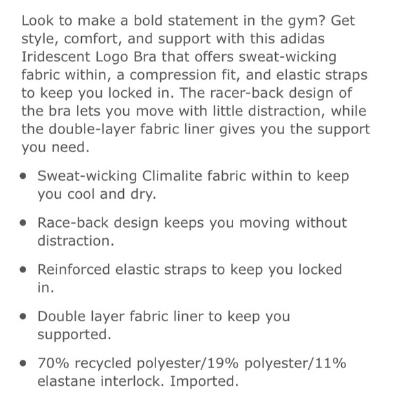 Adidas Climalite iridescent logo sports bra - Picture 8 of 8