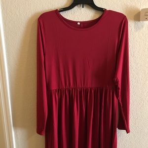 bright red long sleeve dress