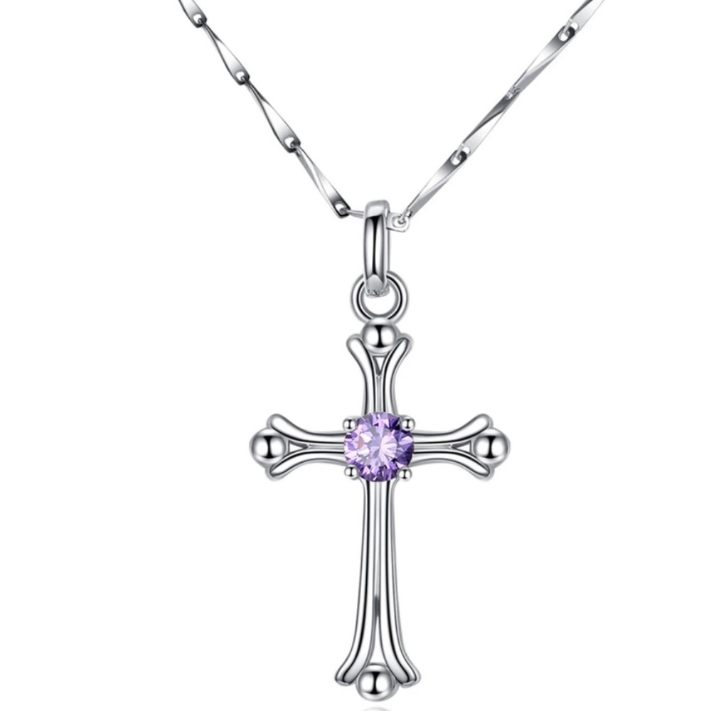 925 Silver cross charm crystal necklace Christian