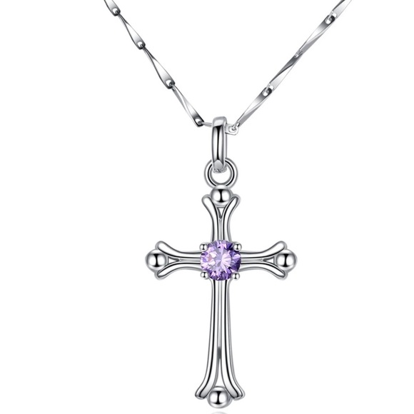 925 Silver cross charm crystal necklace Christian - Picture 1 of 4