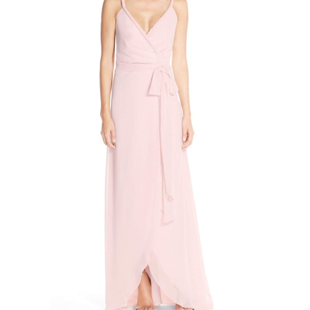 'Parker' Twist Strap Blush Chiffon Wrap Gown