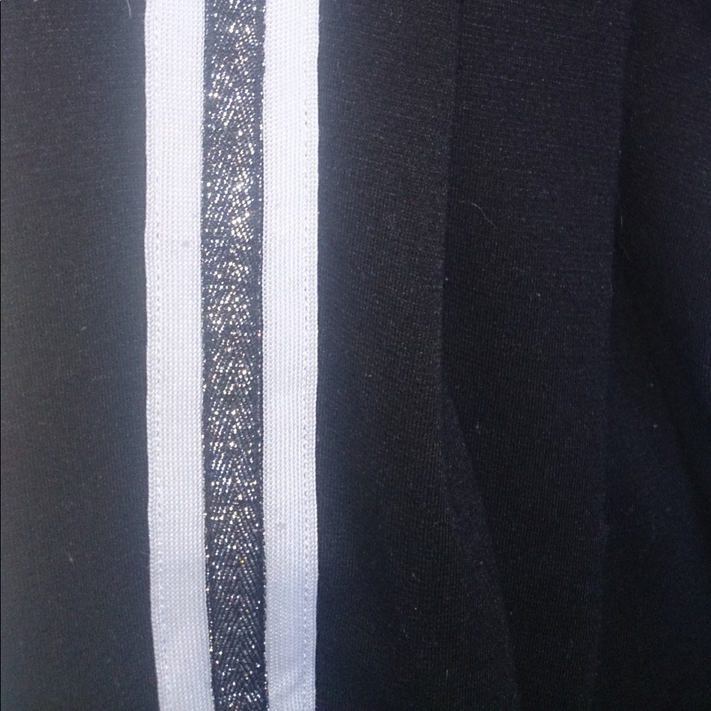Black active sparkle / white stripe leggings
