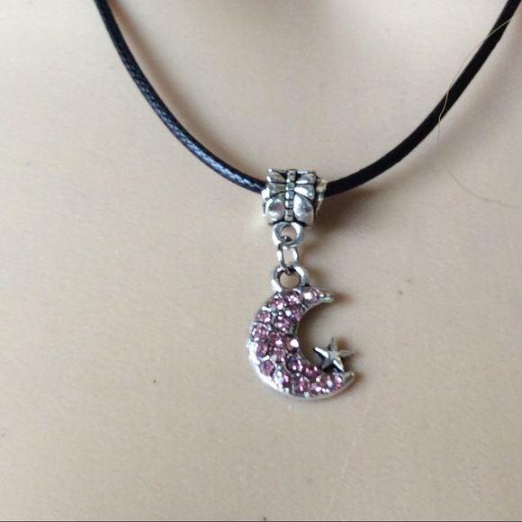 🌸 MOON STAR BLING BOHO DIAMOND PINK CHARM NECKLACE RHINESTONE SPARKLE GYPSY - Picture 4 of 7
