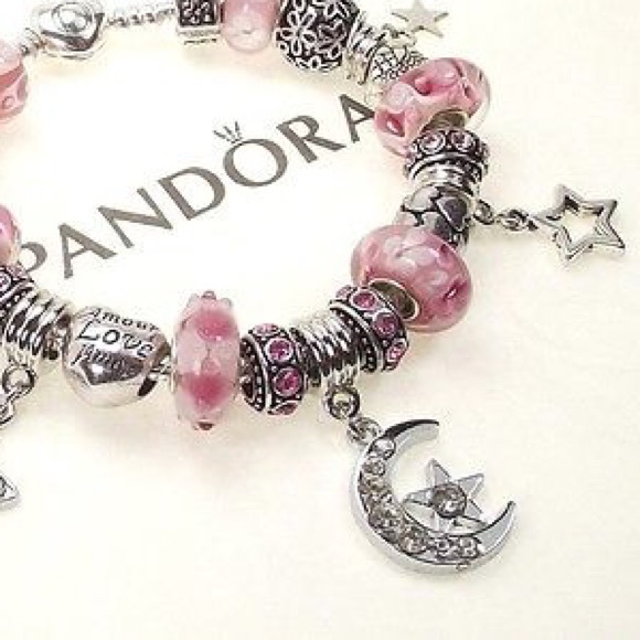 🌸 MOON STAR BLING BOHO DIAMOND PINK CHARM NECKLACE RHINESTONE SPARKLE GYPSY - Picture 6 of 7