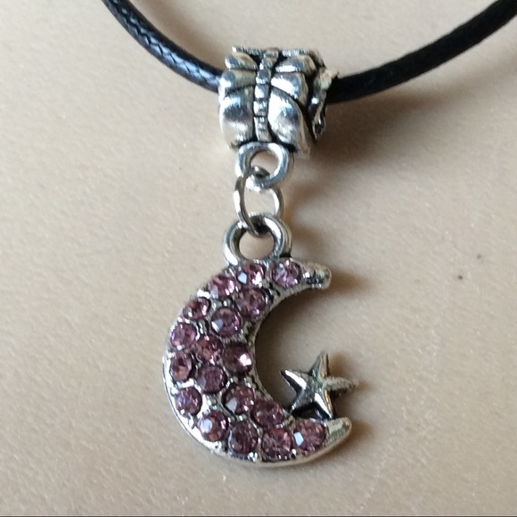 🌸 MOON STAR BLING BOHO DIAMOND PINK CHARM NECKLACE RHINESTONE SPARKLE GYPSY - Picture 7 of 7