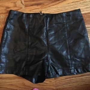 Faux leather high rise shorts.
