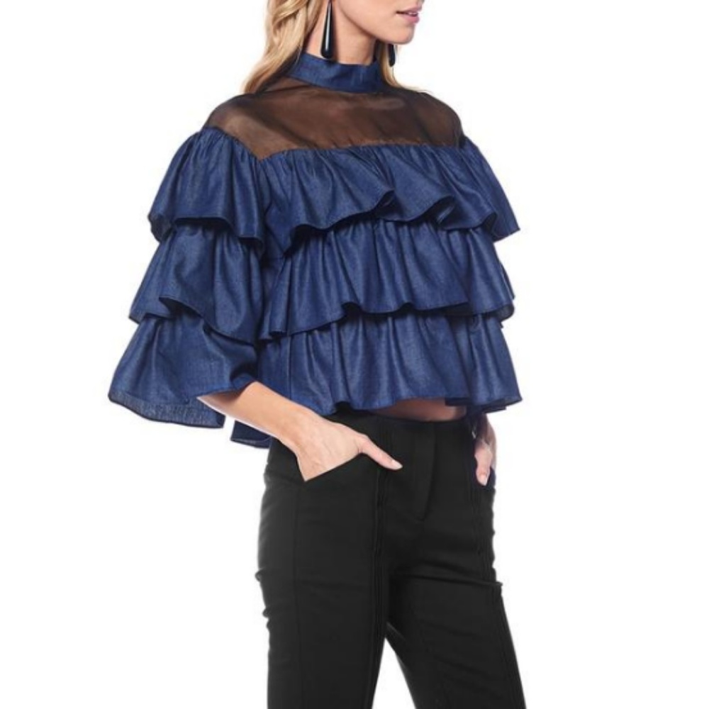 Denim Ruffle Shirt