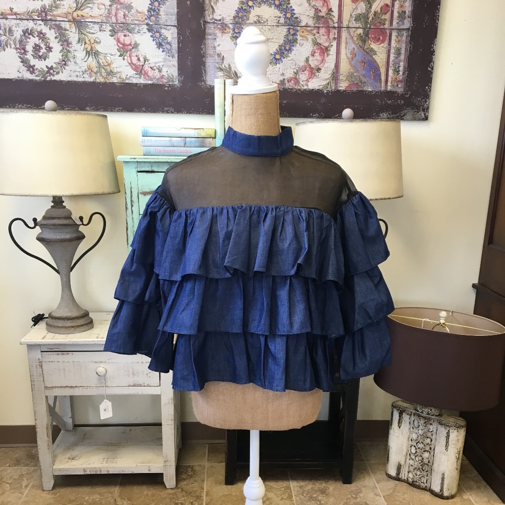 Denim Ruffle Shirt