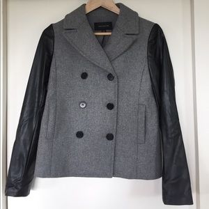 Ann Taylor Wool Peacoat & Faux Leather Sleeves