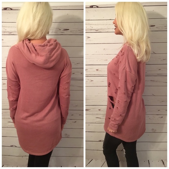 LAST 1!! Dusty Pink Distressed Terry Tunic! - Picture 4 of 4