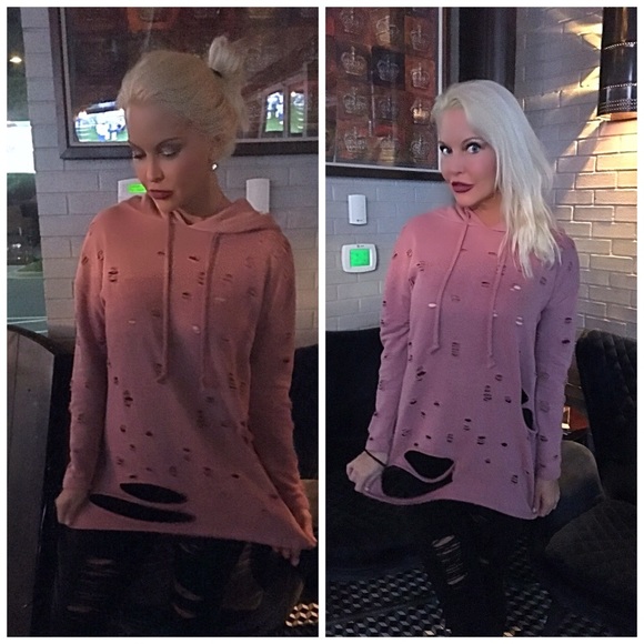 LAST 1!! Dusty Pink Distressed Terry Tunic! - Picture 2 of 4
