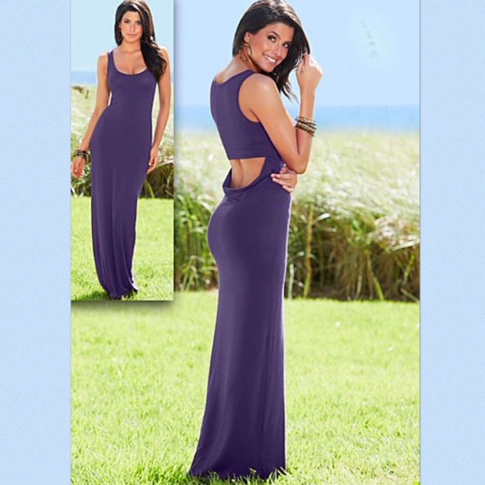 💜 VENUS Purple Low Back Sleeveless Maxi Dress
