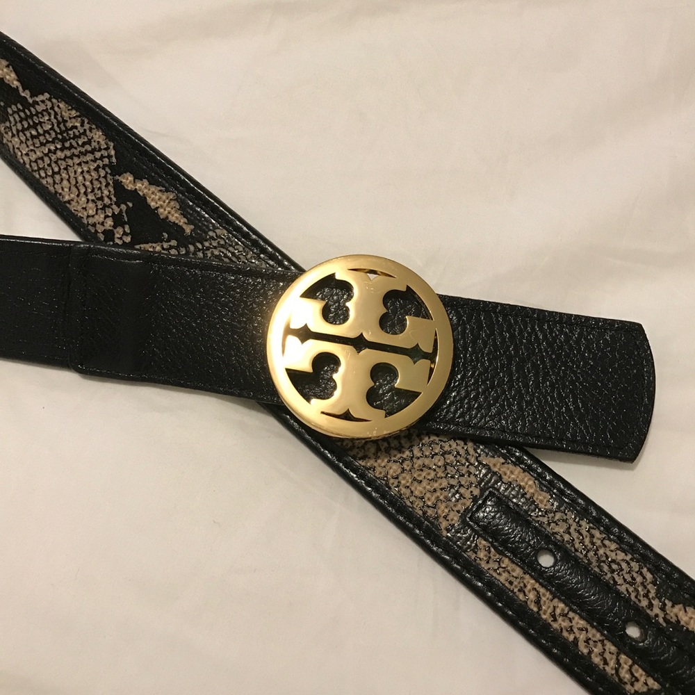 Tory Burch Reversible Black & Snakeskin Print Belt