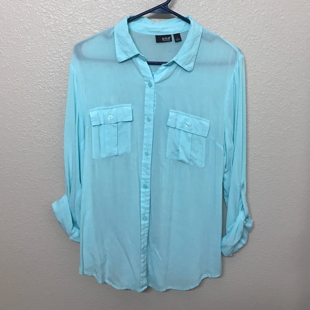 Women's size Large Teal semi sheer Blouse