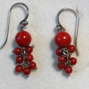 Silver With Red Coral Rock Earring.