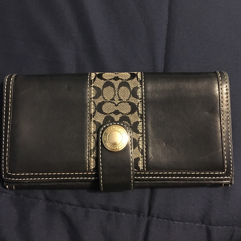 Coach Wallet - Black Leather and Monogram