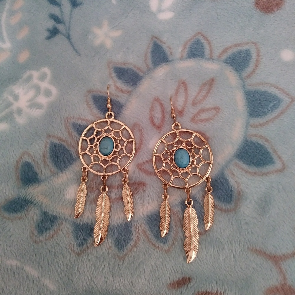 Dreamcatcher Earrings in Gold & Turquoise Color