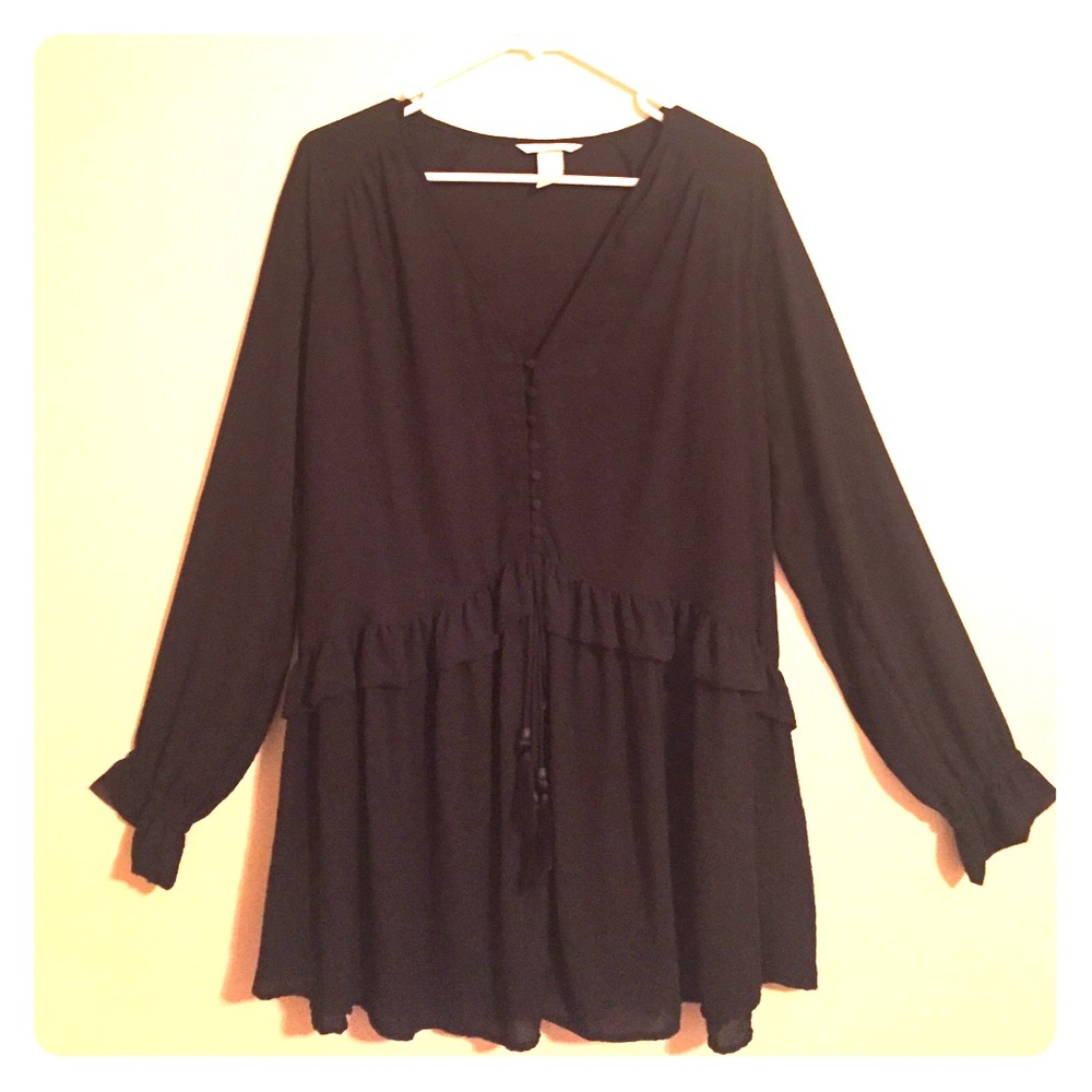 H&M button clasp mini dress with tassels