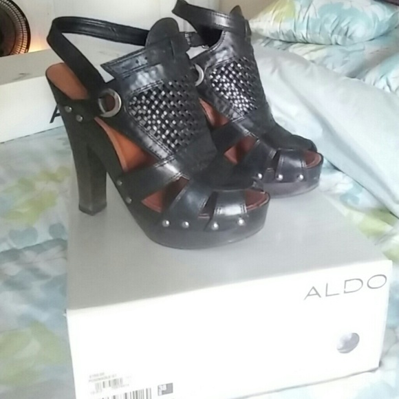 ALDO BLACK LEATHER HIGH HEELS - Picture 1 of 2