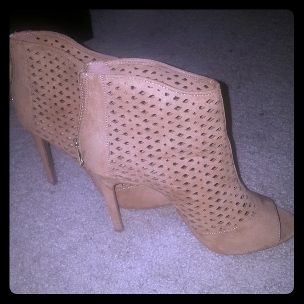 Cute tan suede peep toe heels