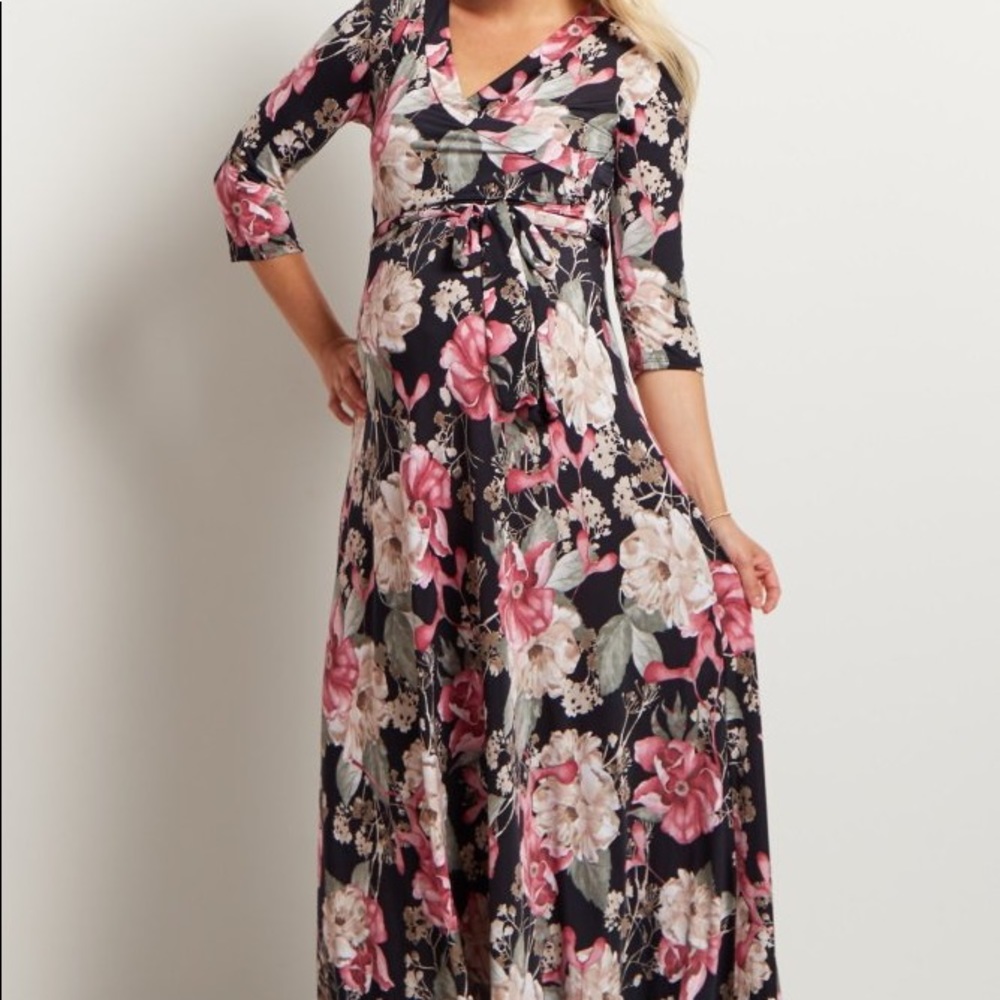 Black Floral Sash Tie Maxi Dress Maternity