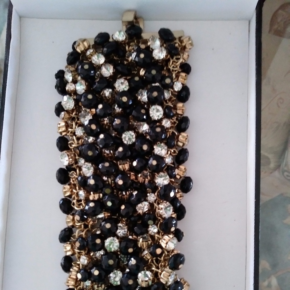 Rhinestone and Bead Cuff Bracelet