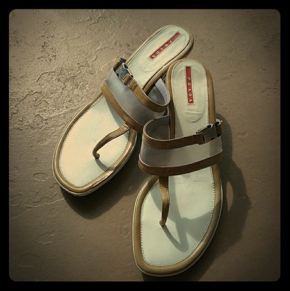 Prada Pervinca Patent Leather Sandals