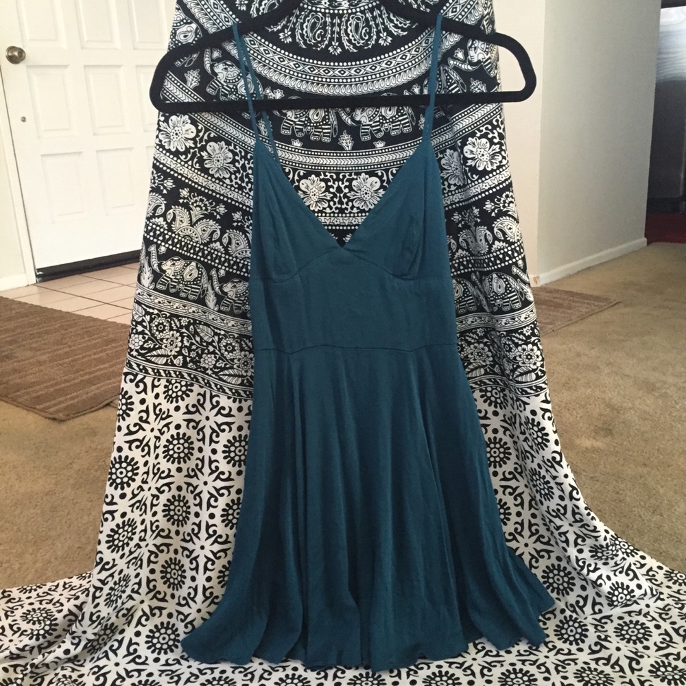 SILENCE + NOISE BLUE/GREEN FIT AND FLARE DRESS 0
