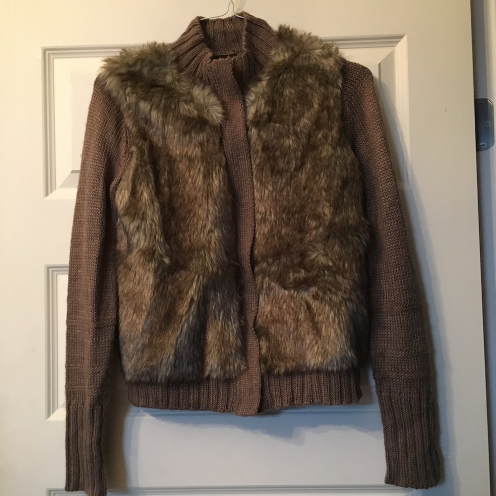 Faux fur zip up sweater
